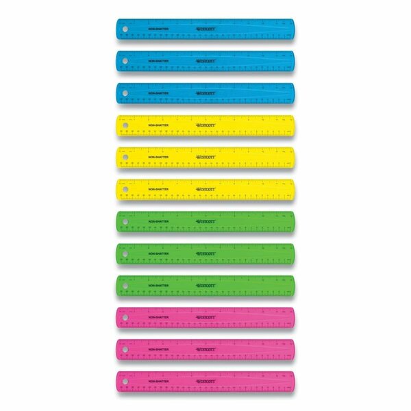 Officespace 12 in. Plastic Standard & Metric Non-Shatter Flexible Ruler, Assorted Translucent, 12PK OF3743666